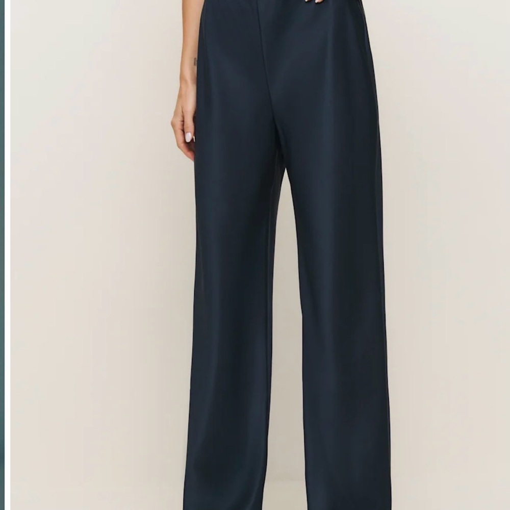 Reformation Navy Straight-Leg Pants